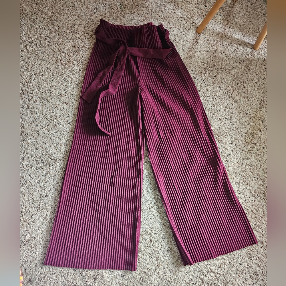 🩷New Women's Burgundy Pleated Wide Legs Pants